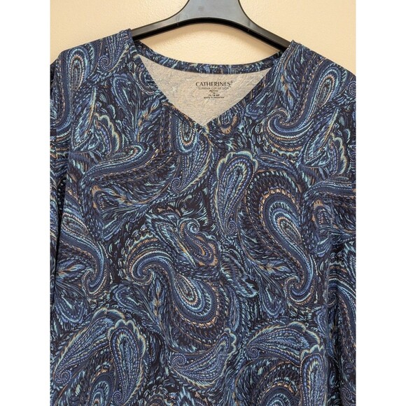Catherines Suprema Collection Paisley Top Petite Sz 3X V Neck Short Sleeve Tee - Picture 2 of 5